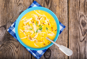 Vegetable soup puree with pumpkin and pasta