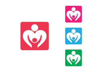 orphan child adoption family with heart shape iconic vector logo design