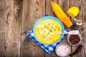 Vegetable soup puree with pumpkin and pasta