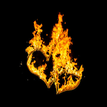 Two burning hearts shapes on black background at night. Love and passion symbol