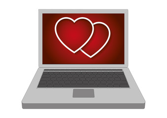 laptop computer receiving two valentines hearts
