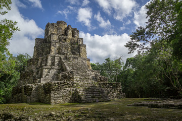 Ancient Maya temple complex in Muil Chunyaxche, Mexico