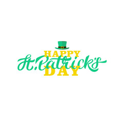 Happy st patricks day lettering design. Calligraphy on white background leprechaun hat