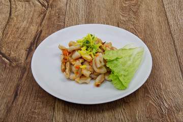 Diet vegetable carrot pasta on a table