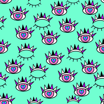 Abstract seamless sport eyes pattern for girls, boys. Creative sport pattern with close and open eyes, psychedelic. Funny sport eyes wallpaper for textile and fabric. Fashion girls pattern style.