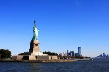 The Statue of Liberty on Liberty Island in New York Harbor in New York City, United States