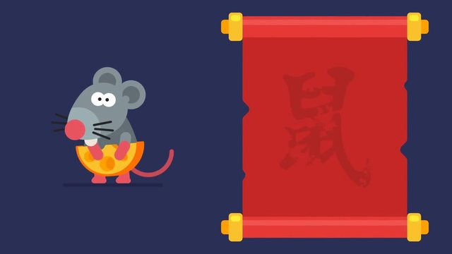 Hieroglyph Rat Scroll Funny Animal Character Chinese Horoscope