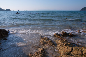 beautiful scene, tropical sea and beach with blue sky background