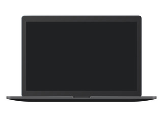 Modern black frosted open laptop isolated on white background. Realistic mockup laptop front view. Vector illustration