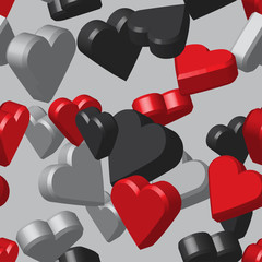 Red Black Grey Hearts Seamless Pattern