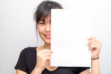 Portrait of beautiful asian women hold blank paper