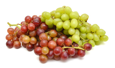 Ripe red and green grapes isolated on white