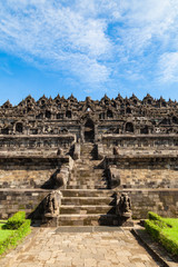 Entrance to heritage Buddist temple Borobudur complex, Unesco world heritage. Candi Borobudur, Yogyakarta, Central Jawa, Indonesia.