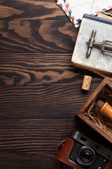 Retro table with vintage items