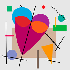 Illustration of heart, valentine. Geometrical illustration of the heart of Cubism Supermatism.