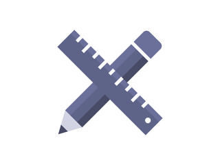 Crossed pencil and ruler icon. Graphic design tool isolated on white background. Vector illustration