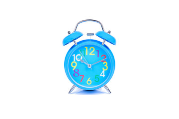 Blue Alarm clock on white background or isolated