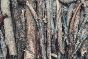 brushwood texture background. top view