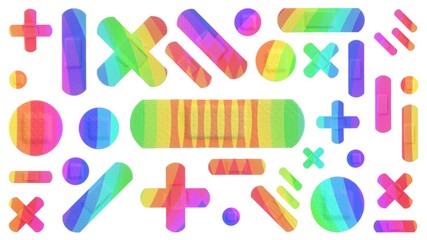 Various Colored Strips of ADHESIVE BANDAGES PLASTER - Medical Equipment - Colorful RAINBOW Style