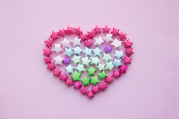 Heart maded from small paper stars Origami