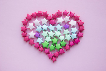 Heart maded from small paper stars Origami