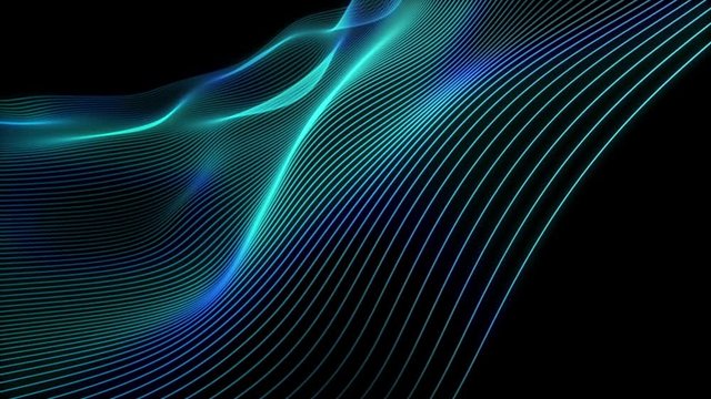 Abstract cg background animation moving of lines. Fiber optic neural network. Glowing flying lines.