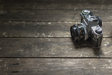 Vintage film camera with wood background _ 3