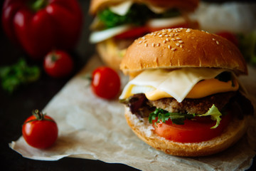 Homemade hamburger with fresh vegetables