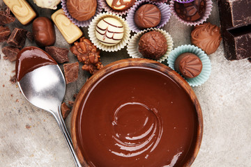 a lot of variety chocolate pralines, belgian confectionery gourmet chocolate