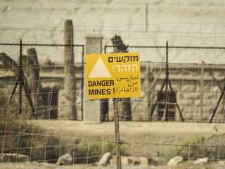 Near Jericho, Israel, Mine fields around the Baptismal Site of Jesus Christ - Qasr el Yahud in Israel