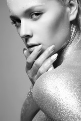 Silver Girl. Beautiful Woman with Sparkles