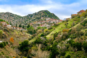 Fototapeta na wymiar Panoramic view of a beautiful mountain village named Dimitsana, Peloponesse, Greece