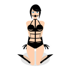 Young woman in modern bandage dress. Design element for poster, banner or concept brochure. Abstract image in a flat design. Vector illustration isolated on white background