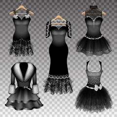Black Dresses on hanger on transparent background