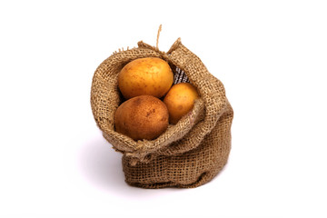 Bag with potatoes isolated on white background