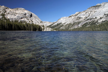 Clear mountain lake in Yosemite national park, California