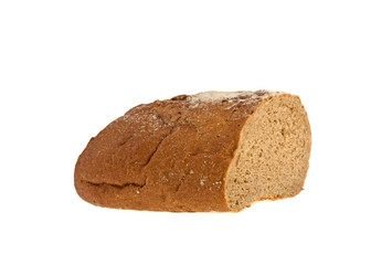 half of black bread isolated on white background