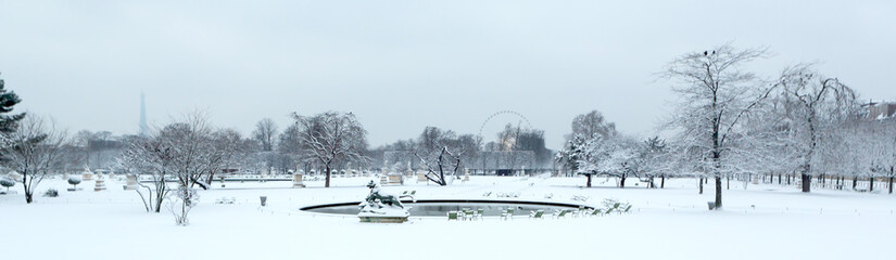 Paris under the snow during the winter, France