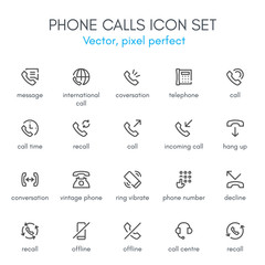 Phone calls theme, line icon set.