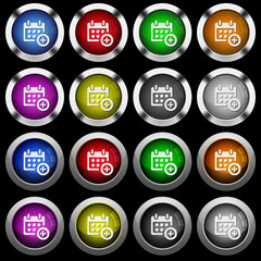 Add to calendar white icons in round glossy buttons on black background