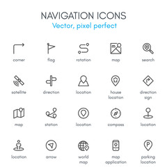 Navigation theme, line icon set.