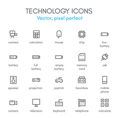Technology theme, line icon set.