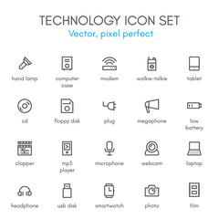 Technology theme, line icon set.