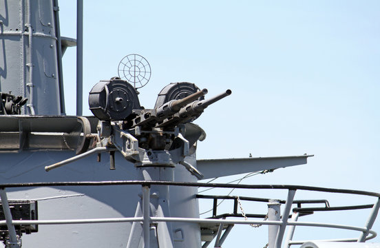 Mounted machine gun on cruiser in San Francisco