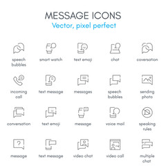 Message theme, line icon set.