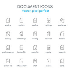 Document theme, line icon set.