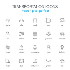 Transportation theme, line icon set.