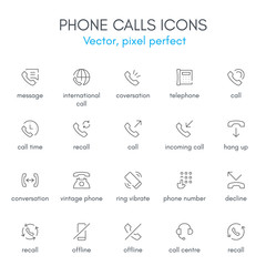 Phone calls theme, line icon set.