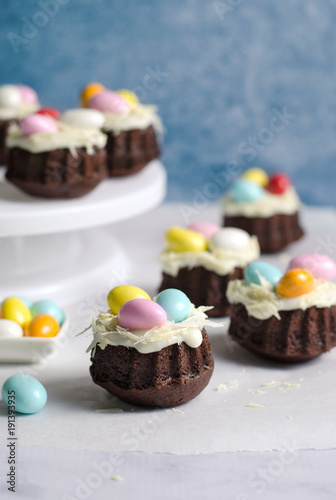 Mini Bundt Cakes Decorated With Chocolate Eggs Easter Dessert