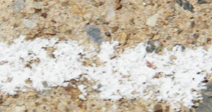 Chalk Line on Concrete Pavement Macro Close Up Dolly Shot, 4K